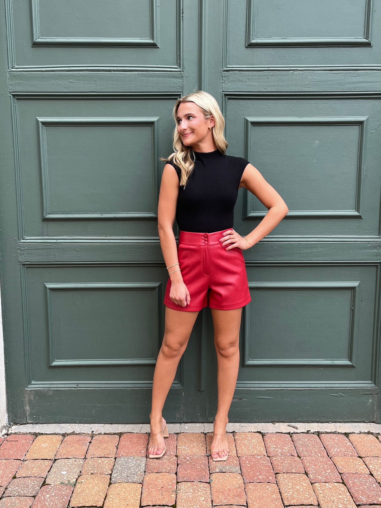 Everywhere Faux Leather Shorts(red)