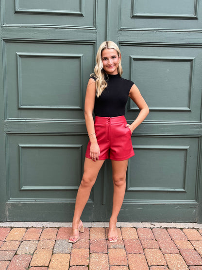 Everywhere Faux Leather Shorts(red)