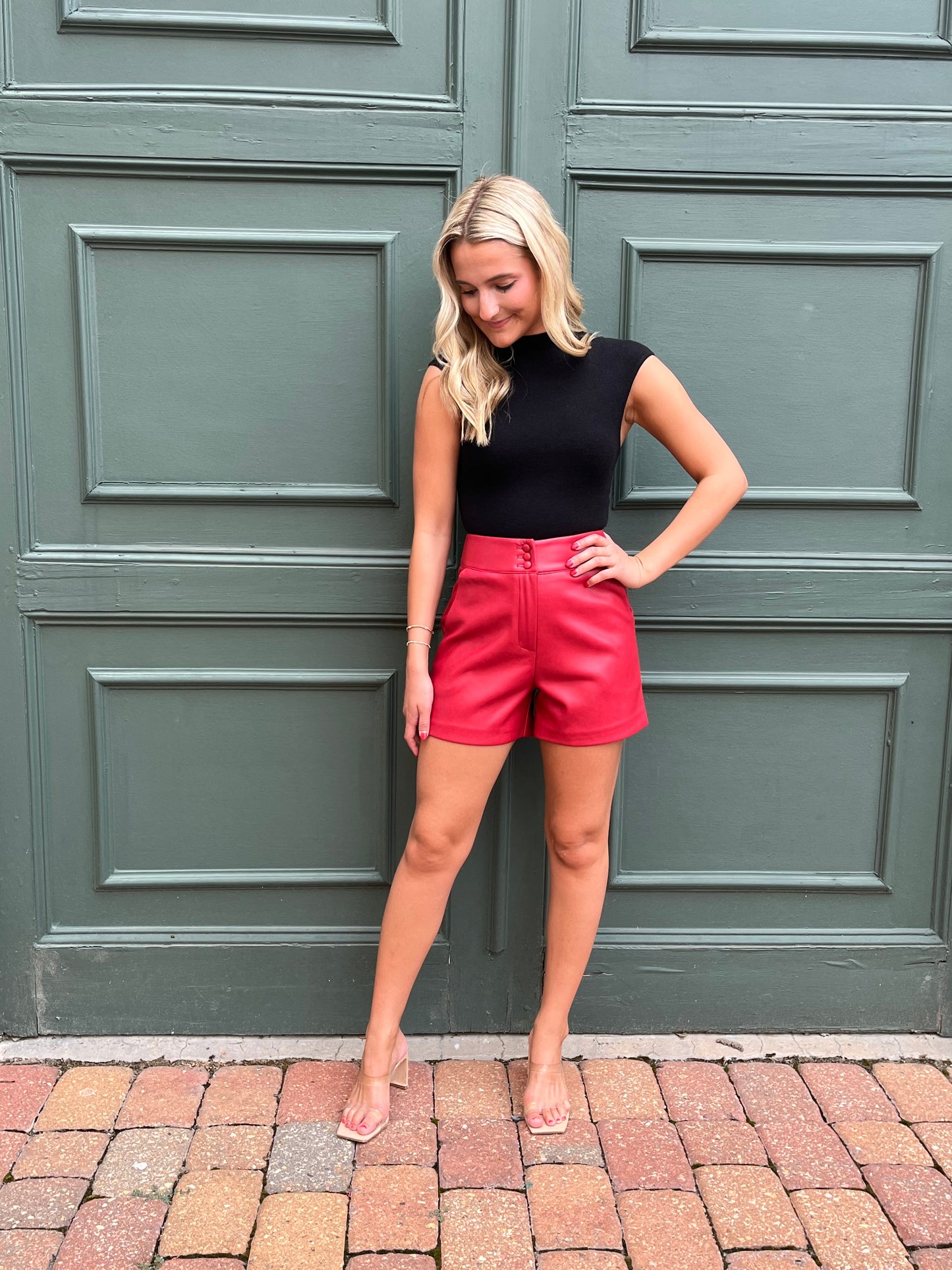 Everywhere Faux Leather Shorts(red)