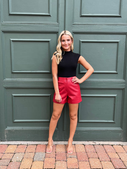 Everywhere Faux Leather Shorts(red)