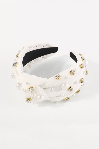 Luxury Rhinestone Pearl TopKnot Baroque Headband